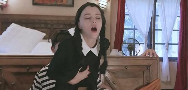  MILF Morticia enjoys her stepsons hard   cock while Wednesday gets pound by   stepdad